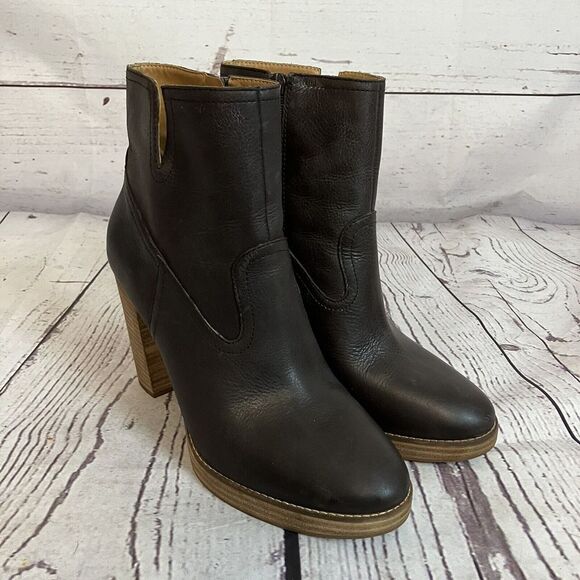 Lucky Brand Boots Womens 11 Brown Quintei Bootie Almond Toe Stacked Heel - Picture 1 of 11
